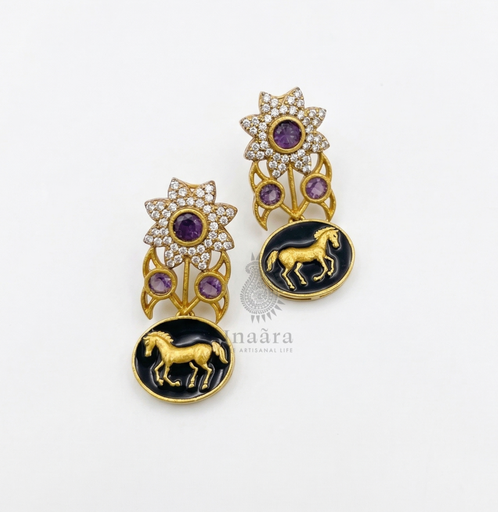 Horse Enamel Earrings-Purple