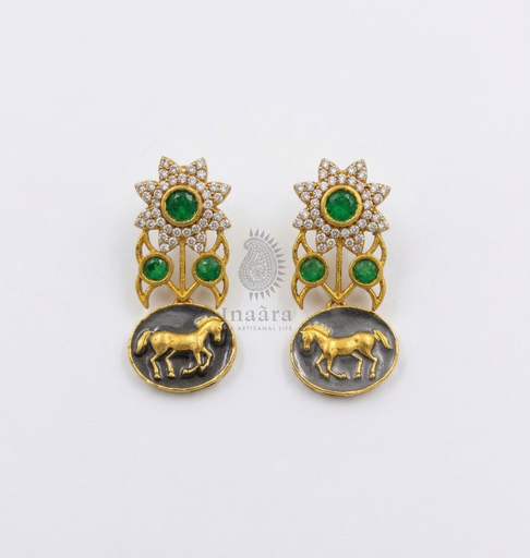 Horse Enamel Earrings-Green