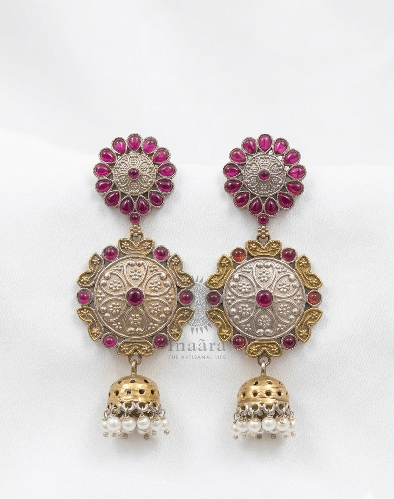 Silver-Plated Oxidized Jhumki Earrings